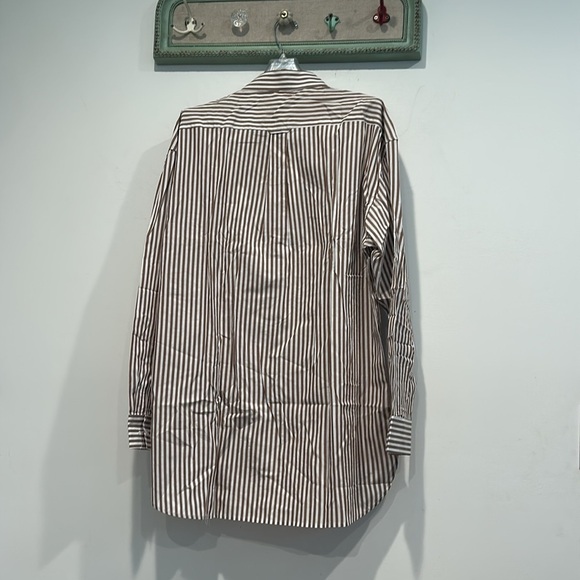 Active after coffe mocha white Casual Button Down Shirt Vertical Stripes large - Picture 5 of 8